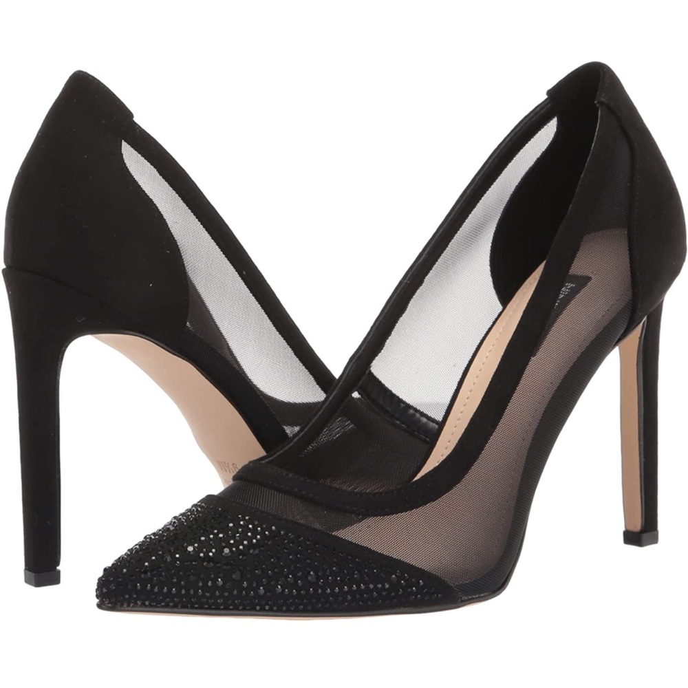 Black mesh heels with rhinestone toes!